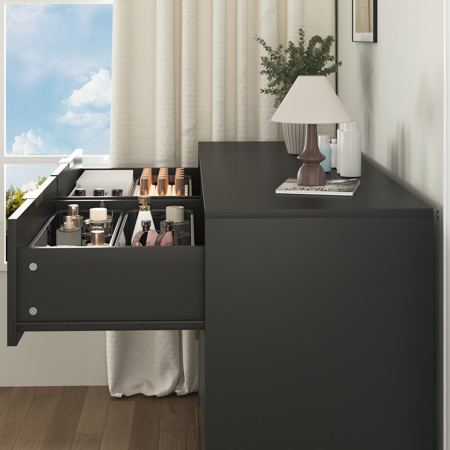 6-Drawer Dresser with Minimalist Design - Modern Bedroom Storage Chest, Black