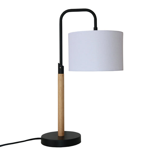 Modern Desk Lamp - Metal & Wood Table Lamp with Cylinder Shade, E26, 110V