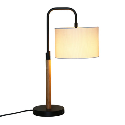 Modern Desk Lamp - Metal & Wood Table Lamp with Cylinder Shade, E26, 110V