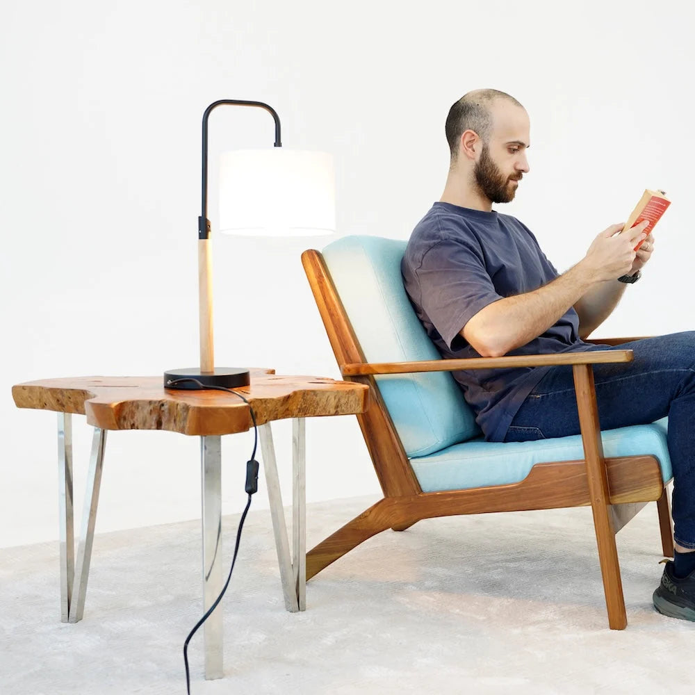 Modern Desk Lamp - Metal & Wood Table Lamp with Cylinder Shade, E26, 110V
