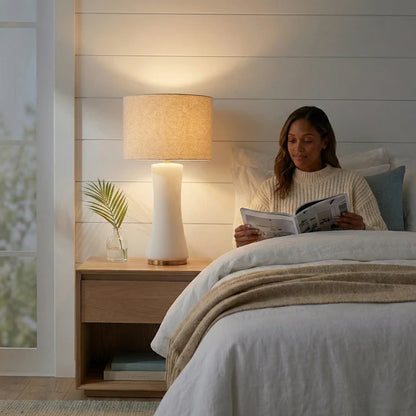 Cascade Glass Table Lamp with Gold Base and Off-White Fabric Shade