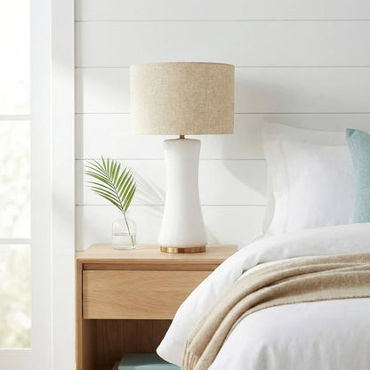 Cascade Glass Table Lamp with Gold Base and Off-White Fabric Shade