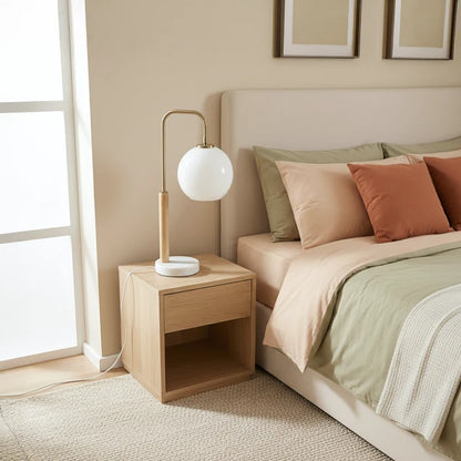 White Globe Table Lamp with Marble Base - Modern Bedside Nightstand Lamp, E26