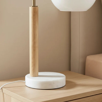 White Globe Table Lamp with Marble Base - Modern Bedside Nightstand Lamp, E26