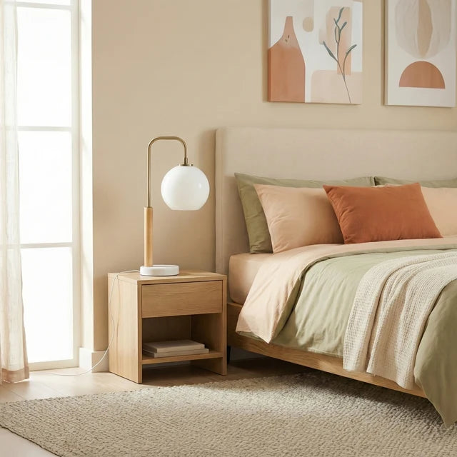 White Globe Table Lamp with Marble Base - Modern Bedside Nightstand Lamp, E26