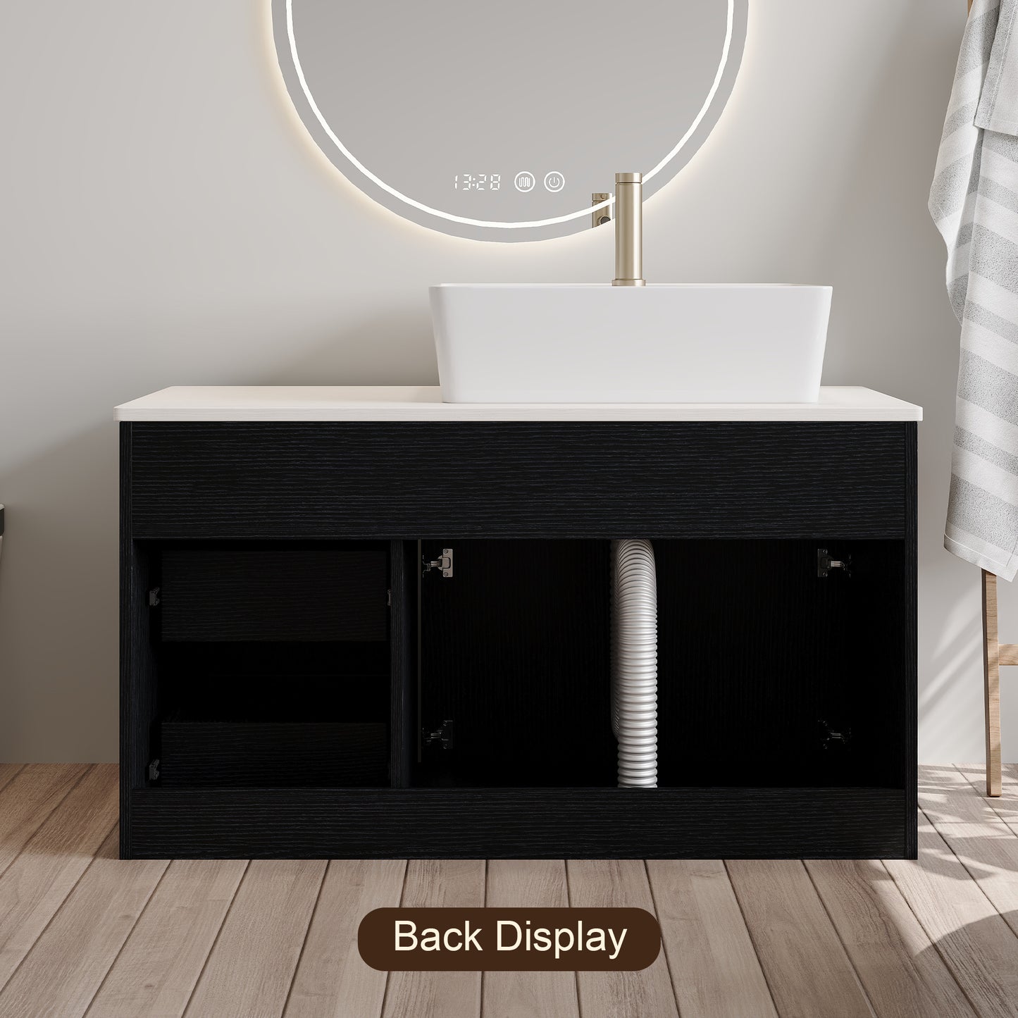36  Wall-Mounted Bathroom Vanity With Vessel Ceramic Sink & Plywood Countertop -Soft-Close Door & Drawers, Floating Design