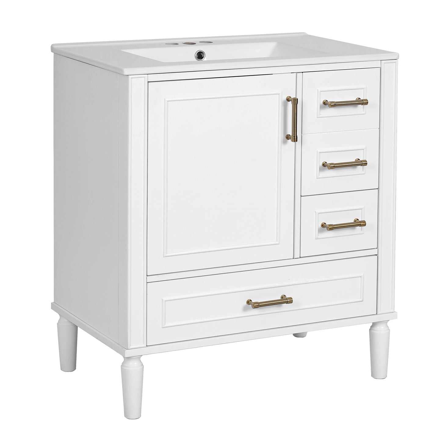 30  Bathroom Vanity With Ceramic Sink, Soft-Close Door With Built-in Shelf, Deep Drawer, Standard Drawer, Long Divider Drawer, Ample Storage Cabinet For Bathroom, Modern & Functional Design