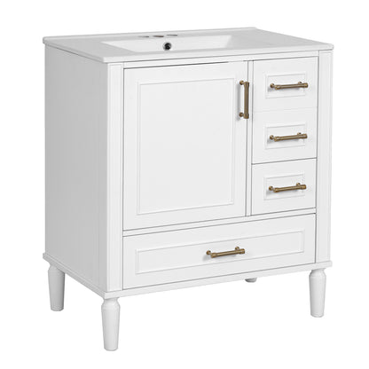 30  Bathroom Vanity With Ceramic Sink, Soft-Close Door With Built-in Shelf, Deep Drawer, Standard Drawer, Long Divider Drawer, Ample Storage Cabinet For Bathroom, Modern & Functional Design