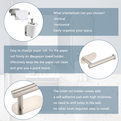 Toilet Paper Holder Self Adhesive, Stainless Steel Rustproof Adhesive Toilet Roll Holder No Drilling