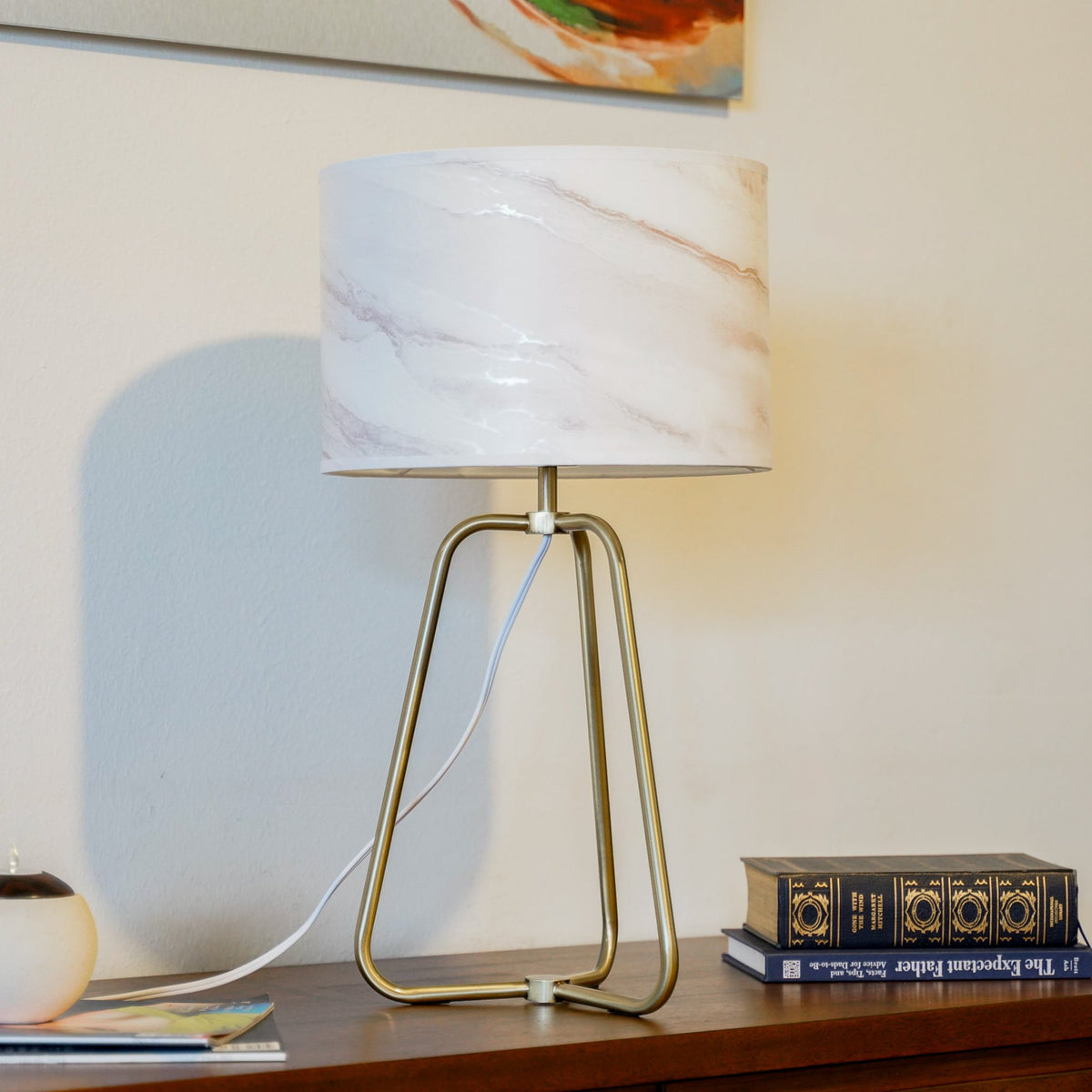 Marble Table Lamp with Bronze Base - Modern Desk Lamp for Bedroom & Living Room