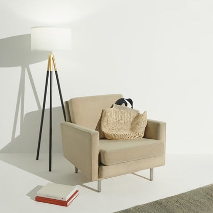 Gold Tripod Floor Lamp - Black Metal Legs, White Fabric Shade, E26