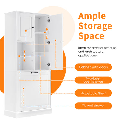 Tall Storage Cabinet With Adjustable Shelves, Large Flip-Out Basket & Enclosed Cabinets  Perfect For Bathroom, Living Room, Or Office, MDF Material With Aluminum Alloy Handles