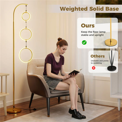 3-Circle LED Floor Lamp - Gold, 71-Inch, Dimmable, 3 Color Temps, 30,000hr Lifespan, No Bulbs Needed
