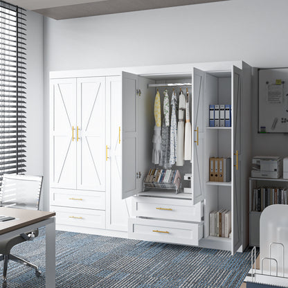 Shaker Style Classic Three-Door Wardrobe, Wood Bedroom Armoire With Hanging Rod And Shelves, Spacious Storage Closet, Modern Farmhouse Design, White