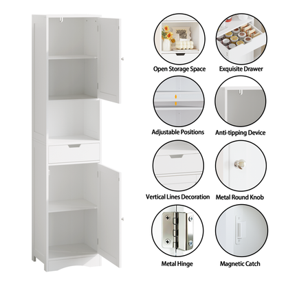 67 Tall Bathroom Cabinet, Storage Cabinet With 2 Doors & 1 Drawer, Narrow Bathroom Storage Cabinets With Adjustable Shelves, Bathroom Floor Organizer For Living Room, Entryway, Home Office, White