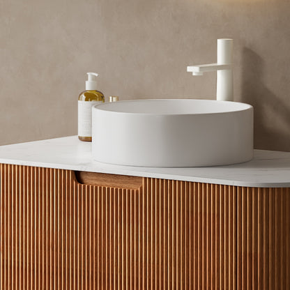 14" Bathroom Sink, Round Vessel Ceramic Basin Without Faucet, NO Cabinet, White