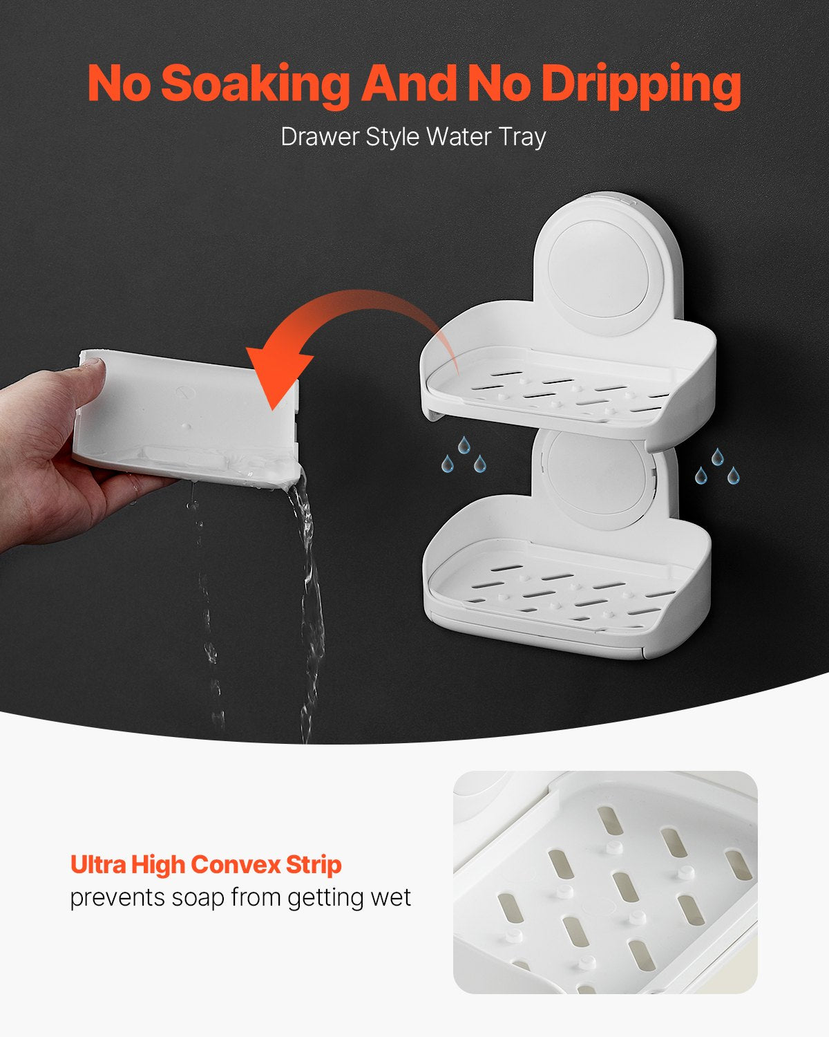 Suction Cup Soap Dish With Double Layer Holder With Drain Tray For Shower