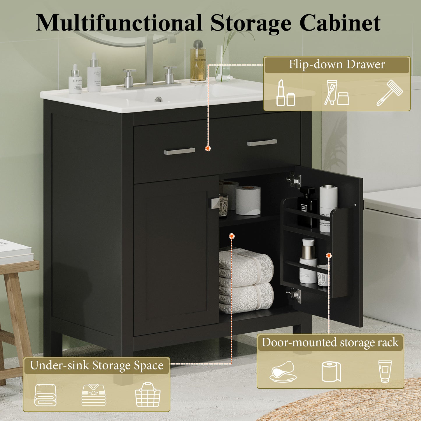 60  Modern Black Bathroom Vanity Set With Double Vanities  Separate , Double Ceramic Sinks, Adjustable Shelf, Soft Close Doors And Flip Drawer Modern Bathroom Solution For Spacious Bathrooms