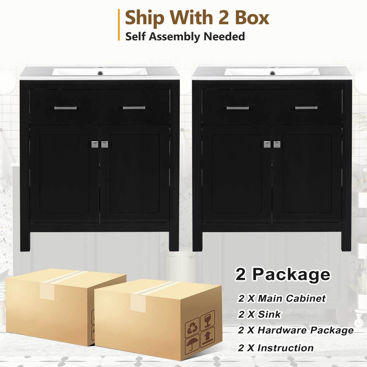 60  Modern Black Bathroom Vanity Set With Double Vanities  Separate , Double Ceramic Sinks, Adjustable Shelf, Soft Close Doors And Flip Drawer Modern Bathroom Solution For Spacious Bathrooms