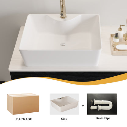 36  Wall-Mounted Bathroom Vanity With Vessel Ceramic Sink & Plywood Countertop -Soft-Close Door & Drawers, Floating Design