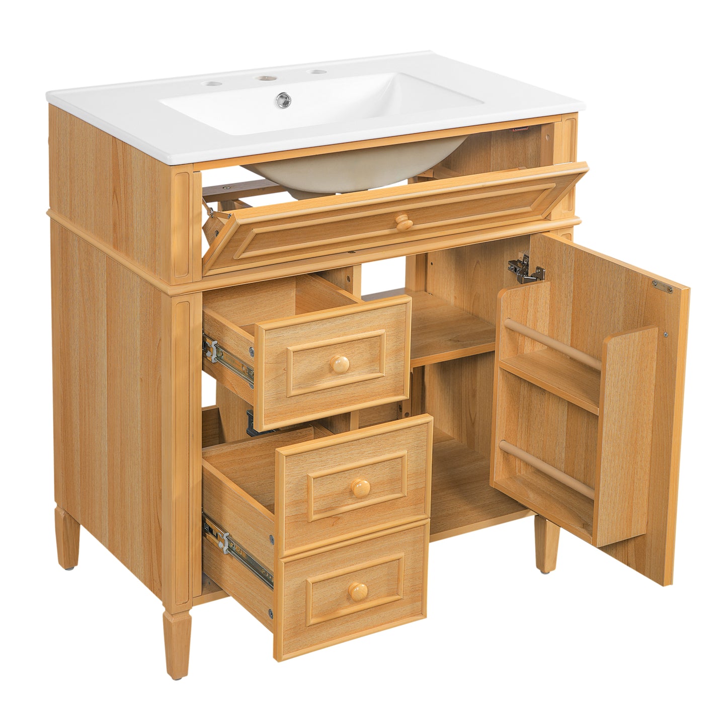 30" Bathroom Vanity with Sink - Wood Cabinet, Soft-Close Drawers & Door