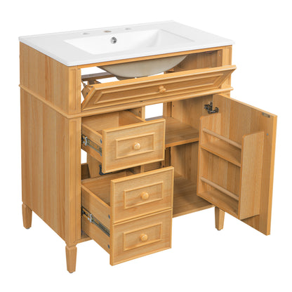 30" Bathroom Vanity with Sink - Wood Cabinet, Soft-Close Drawers & Door