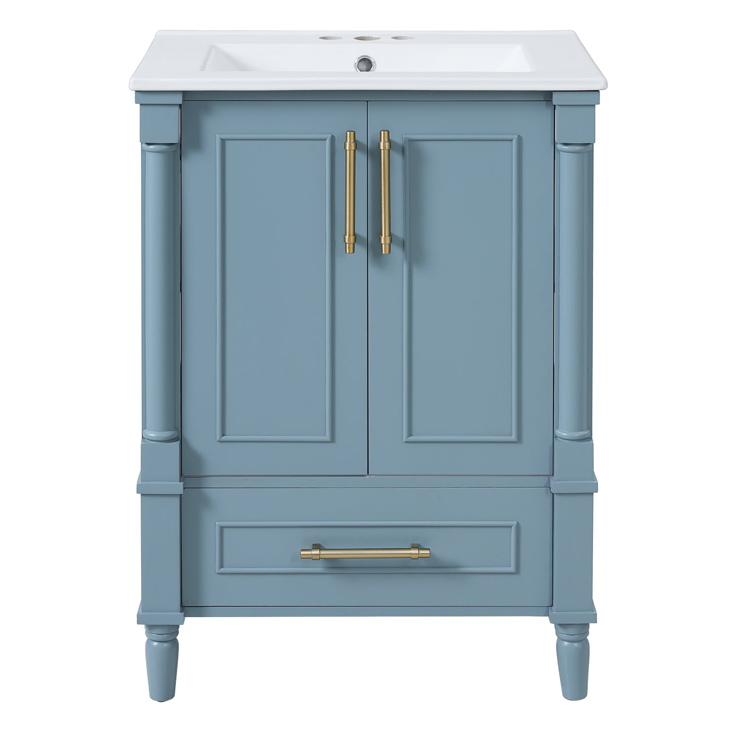 24   Modern Bathroom Vanity With Ornate Motif Design & Soft-Close Hinges,  Bathroom Cabinet With Drawer And Back Open Structure, Ornately Carved French Cylinder Legs