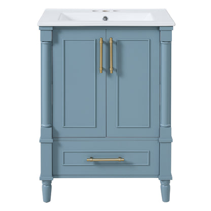 24   Modern Bathroom Vanity With Ornate Motif Design & Soft-Close Hinges,  Bathroom Cabinet With Drawer And Back Open Structure, Ornately Carved French Cylinder Legs