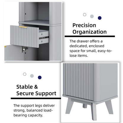 68  H Tall Bathroom Storage Cabinet With  Adjustable Shelves And One Drawer & Door, Storage Cabinet For Bathroom, Living Room, Entryway & Kitchen, Gray