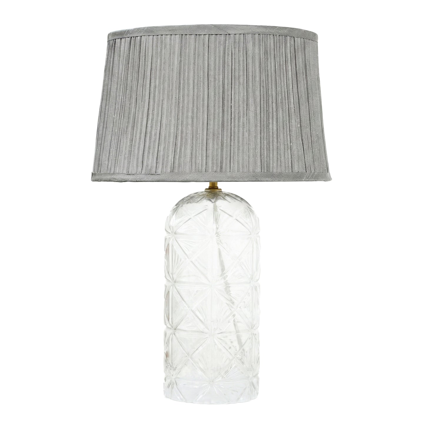 Luxora Glass Table Lamp - Gold & Clear, Pleated Fabric Shade, E12 Bulb