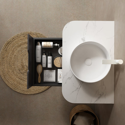 14" Bathroom Sink, Round Vessel Ceramic Basin Without Faucet, NO Cabinet, White