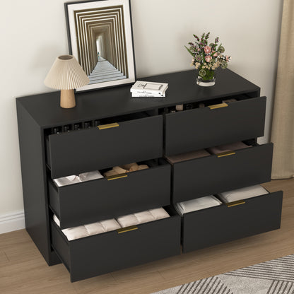 6-Drawer Dresser with Minimalist Design - Modern Bedroom Storage Chest, Black