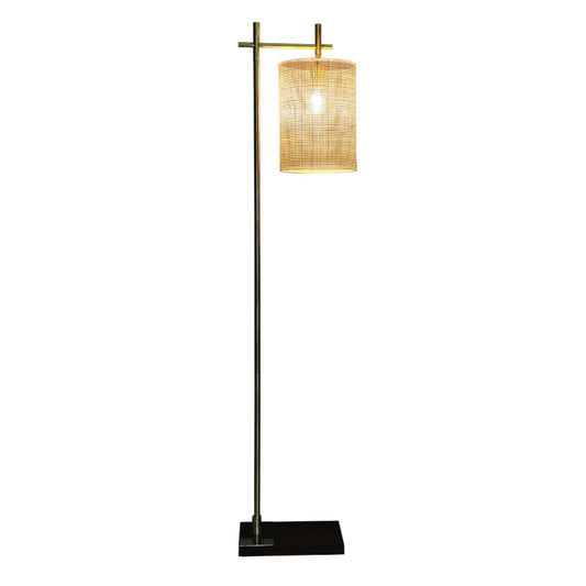 Brizo Tall Corner Floor Lamp - 59-Inch, Bamboo Cylinder Shade, Bronze, E26, Foot Switch, Plug-In