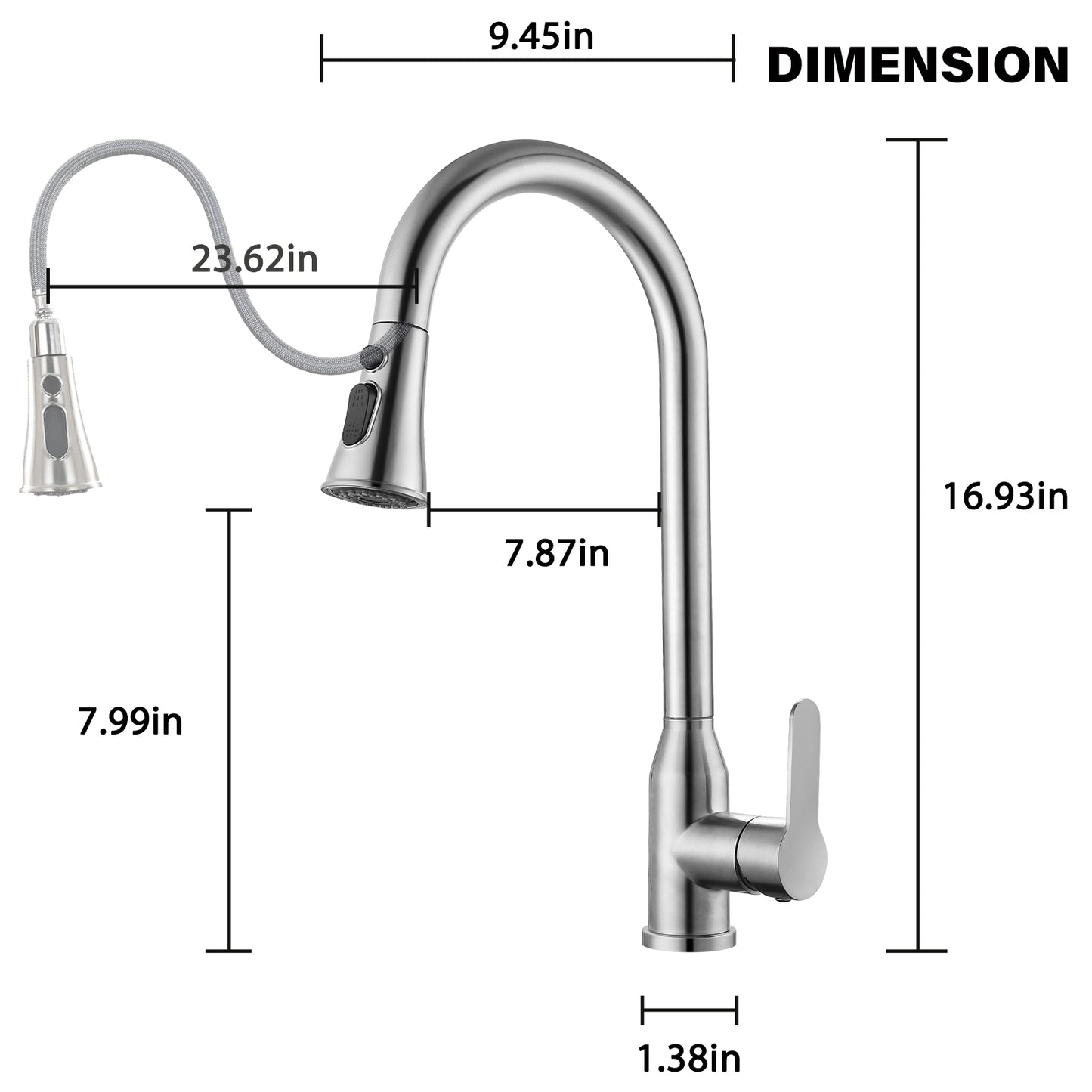 High Single Handle Stainless Steel Brushed Nickle Kitchen Faucets With Pull Down Sprayer