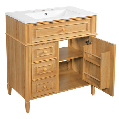 30" Bathroom Vanity with Sink - Wood Cabinet, Soft-Close Drawers & Door