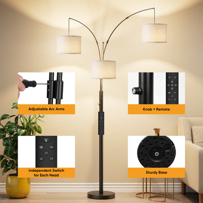 Three-Head Dimmable Floor Lamp with 3 Color Temperatures