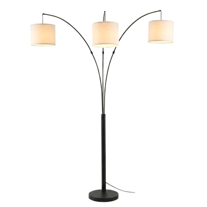 Royal 3-Arm Arc Floor Lamp - Oil Rubbed Bronze, Linen Shade, 4-Way Switch