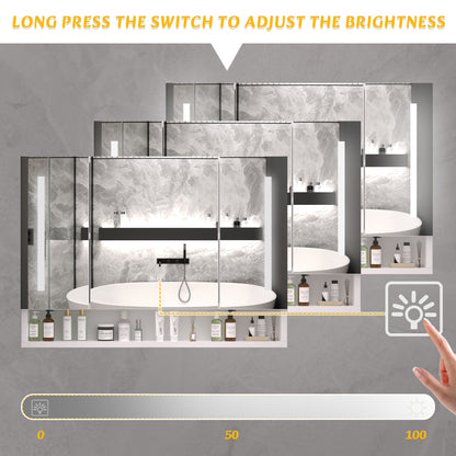 Modern 39x28 Inches Aluminium Bathroom Cabinets  Medicine Cabinets With Mirrors And LED Lights  Bathroom Storage Cabinet With Multilevel Storage Compartments