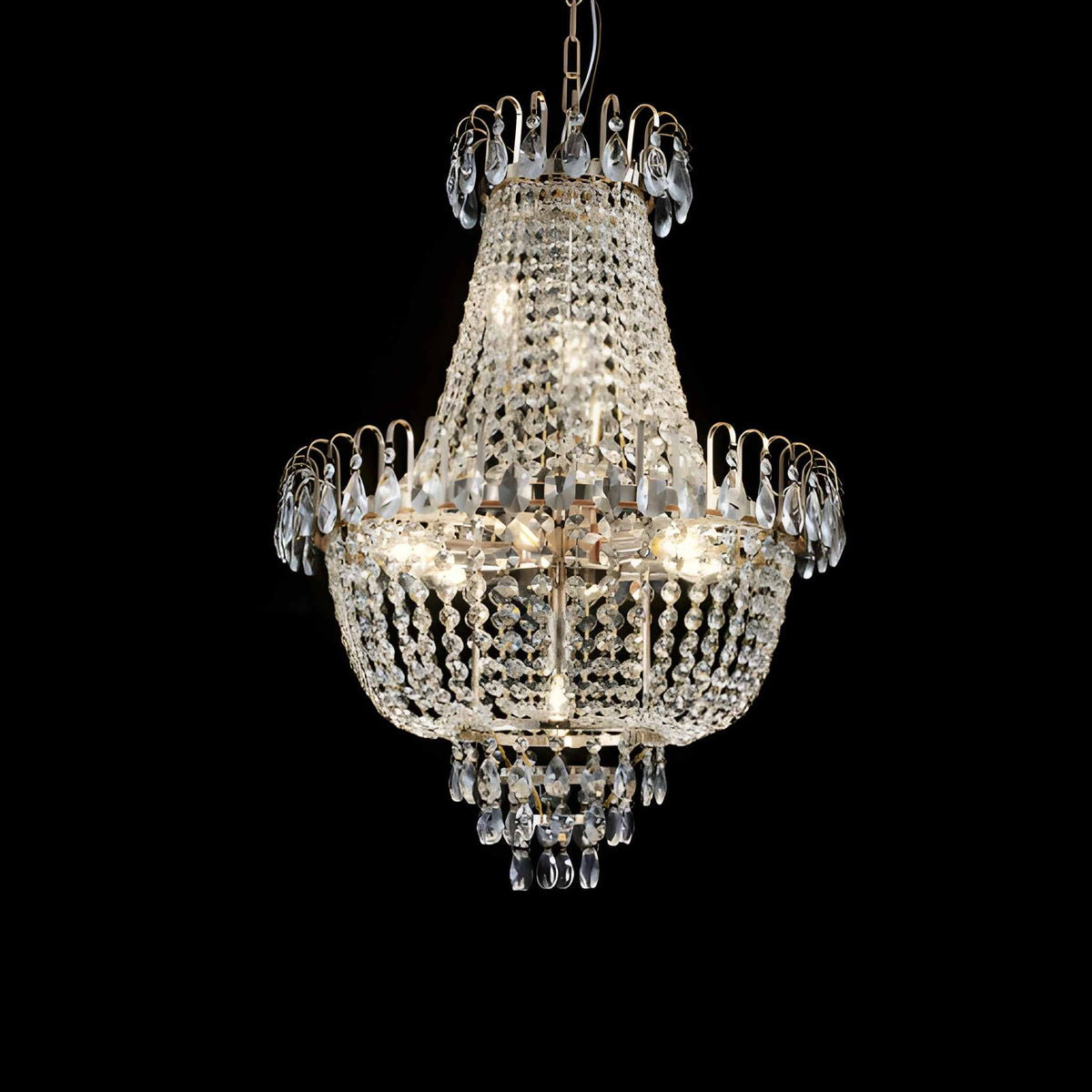 Large Gold Crystal Chandelier - K9 Crystal, Modern Luxury, 10x E12, Adjustable Height, Bulbs Not Included