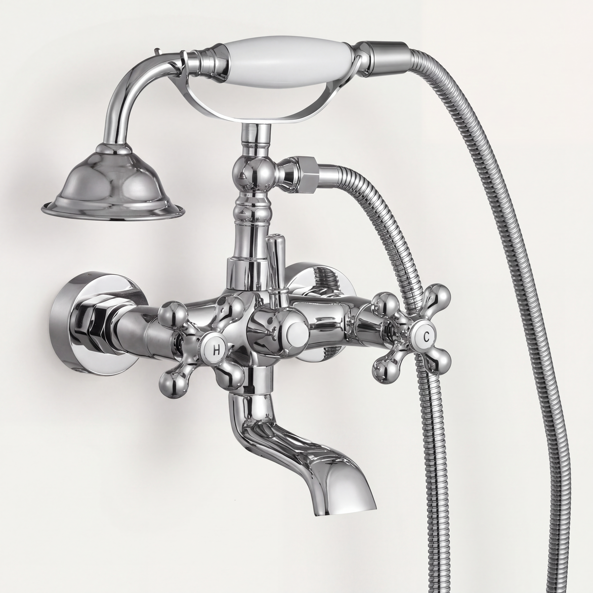 Wall Mount Clawfoot Tub Faucet with Handheld Shower - Bathtub Filler with Swing Arms & 360° Spout, Chrome