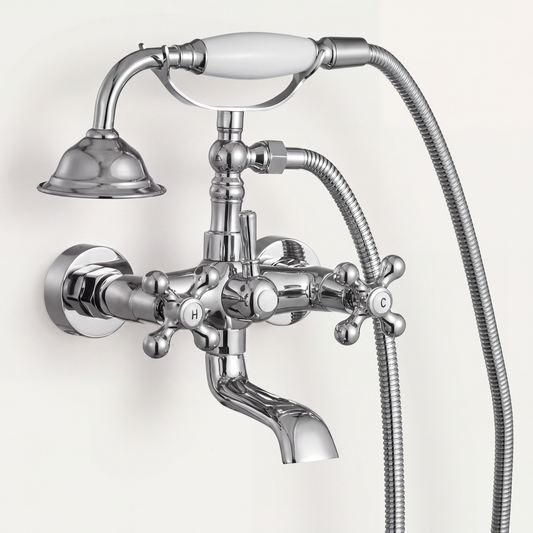 Wall Mount Clawfoot Tub Faucet with Handheld Shower - Bathtub Filler with Swing Arms & 360° Spout, Chrome