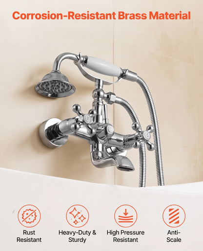Wall Mount Clawfoot Tub Faucet with Handheld Shower - Bathtub Filler with Swing Arms & 360° Spout, Chrome