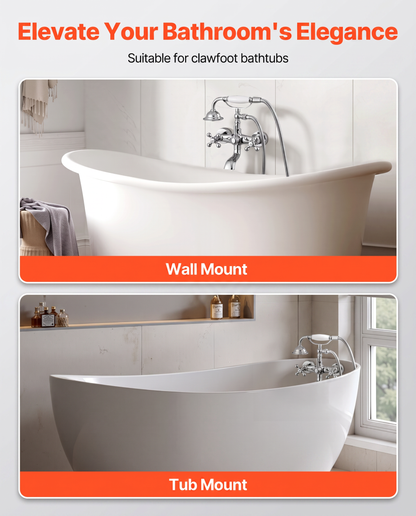 Wall Mount Clawfoot Tub Faucet with Handheld Shower - Bathtub Filler with Swing Arms & 360° Spout, Chrome