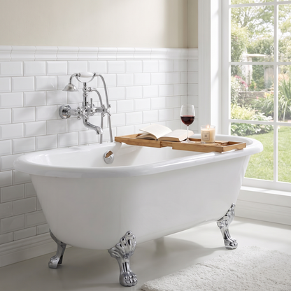 Wall Mount Clawfoot Tub Faucet with Handheld Shower - Bathtub Filler with Swing Arms & 360° Spout, Chrome