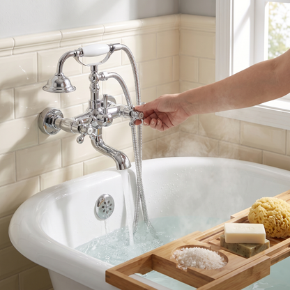 Wall Mount Clawfoot Tub Faucet with Handheld Shower - Bathtub Filler with Swing Arms & 360° Spout, Chrome