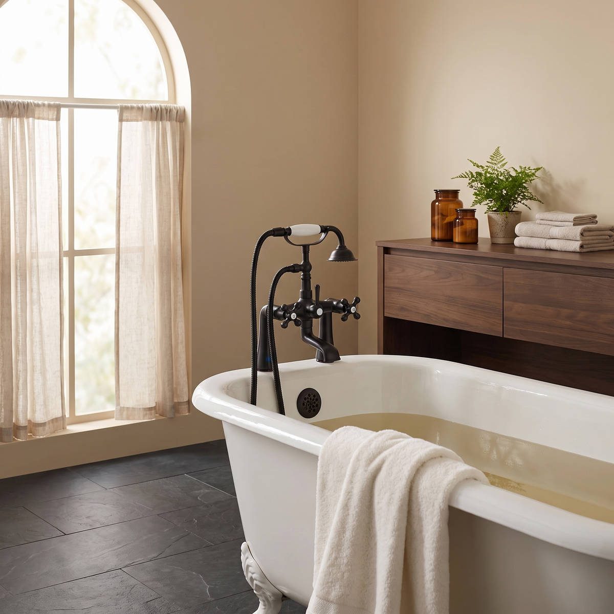 Deck Mount Clawfoot Tub Faucet with Handheld Shower - Bathtub Filler with 360° Spout & 59" Hose, Oiled Bronze
