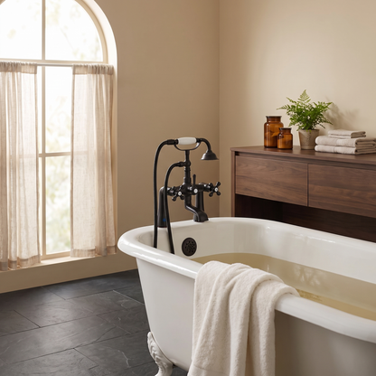 Deck Mount Clawfoot Tub Faucet with Handheld Shower - Bathtub Filler with 360° Spout & 59" Hose, Oiled Bronze