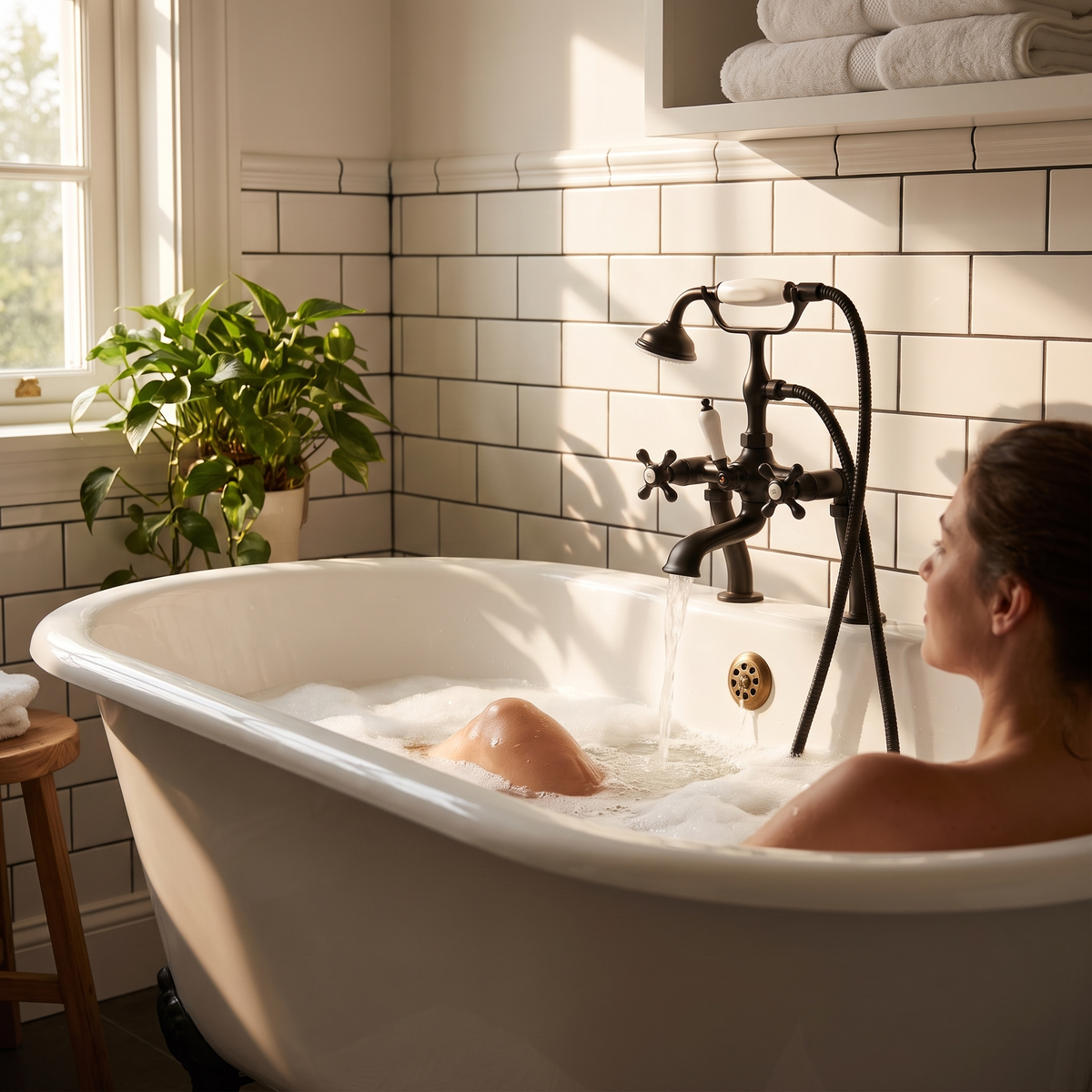 Deck Mount Clawfoot Tub Faucet with Handheld Shower - Bathtub Filler with 360° Spout & 59" Hose, Oiled Bronze