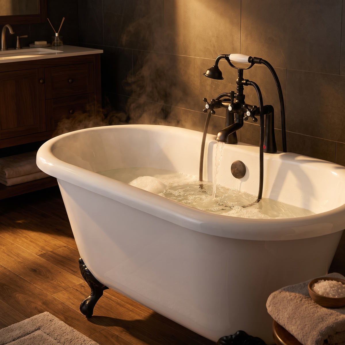 Deck Mount Clawfoot Tub Faucet with Handheld Shower - Bathtub Filler with 360° Spout & 59" Hose, Oiled Bronze