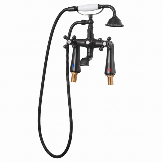 Deck Mount Clawfoot Tub Faucet with Handheld Shower - Bathtub Filler with 360° Spout & 59" Hose, Oiled Bronze